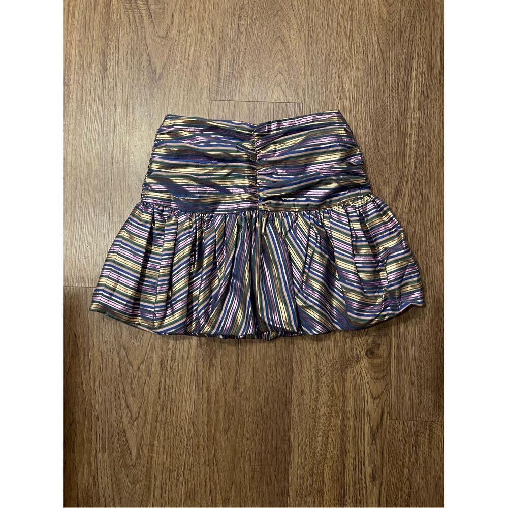 Zara Metallic Striped Balloon Hem Mini Skirt Size: S - Picture 2 of 4